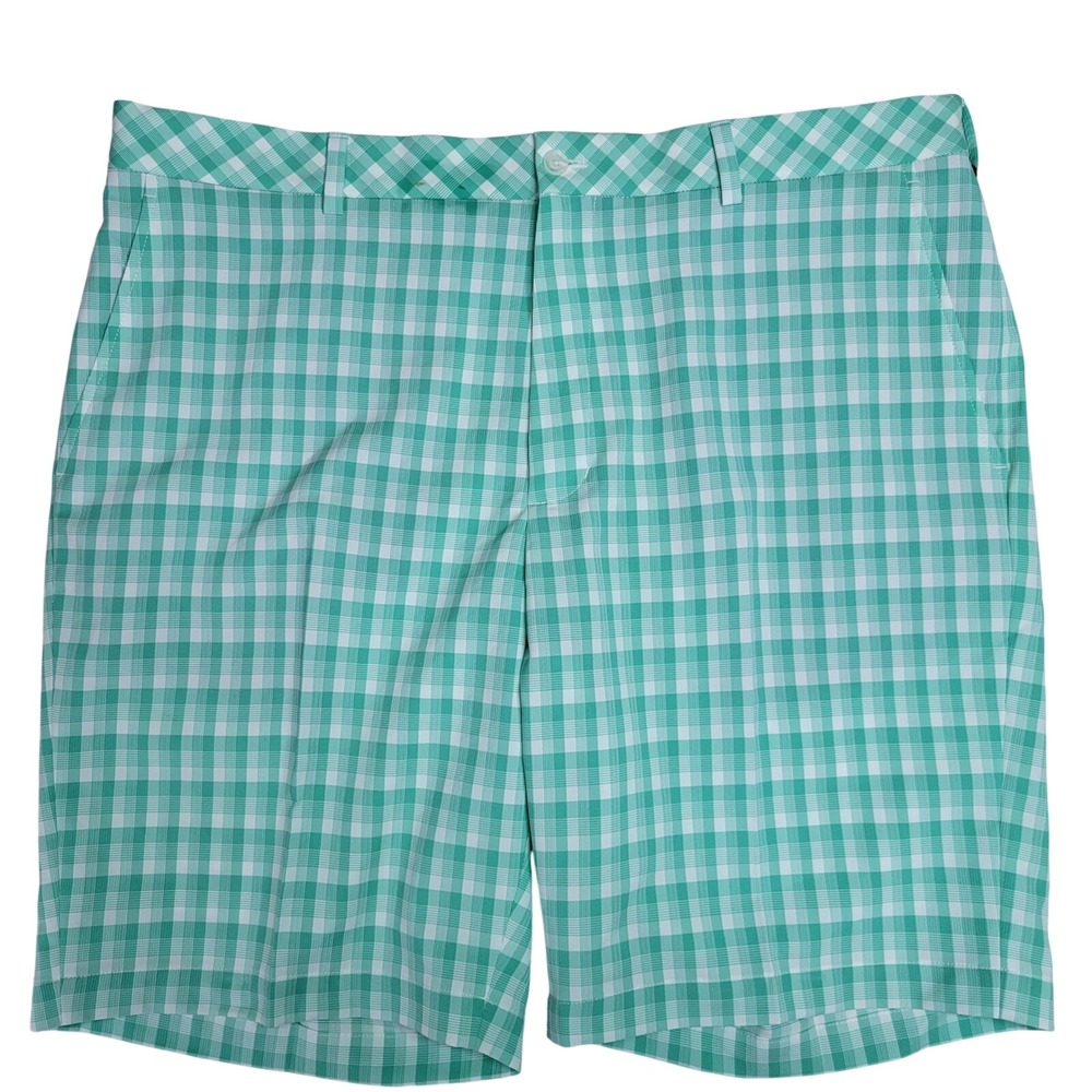Walter Hagen 11 Majors Mens 40 Golf Shorts Green White Gingham Flat Front New